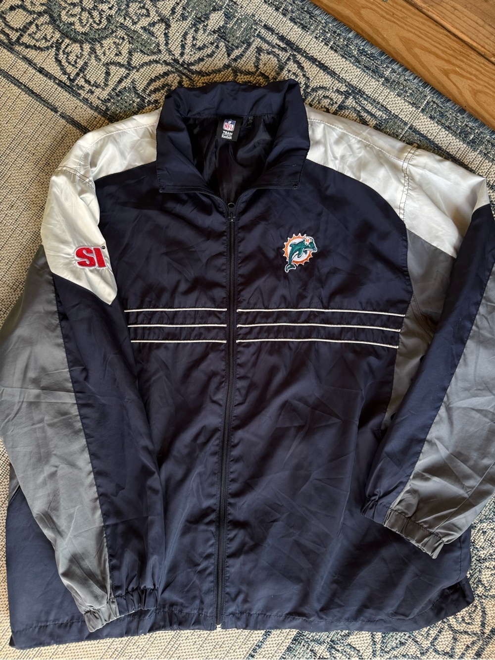 Reebok NFL Team Apparel Miami Dolphins SI Zip Up Windbreaker Size XXL Blue Logo
